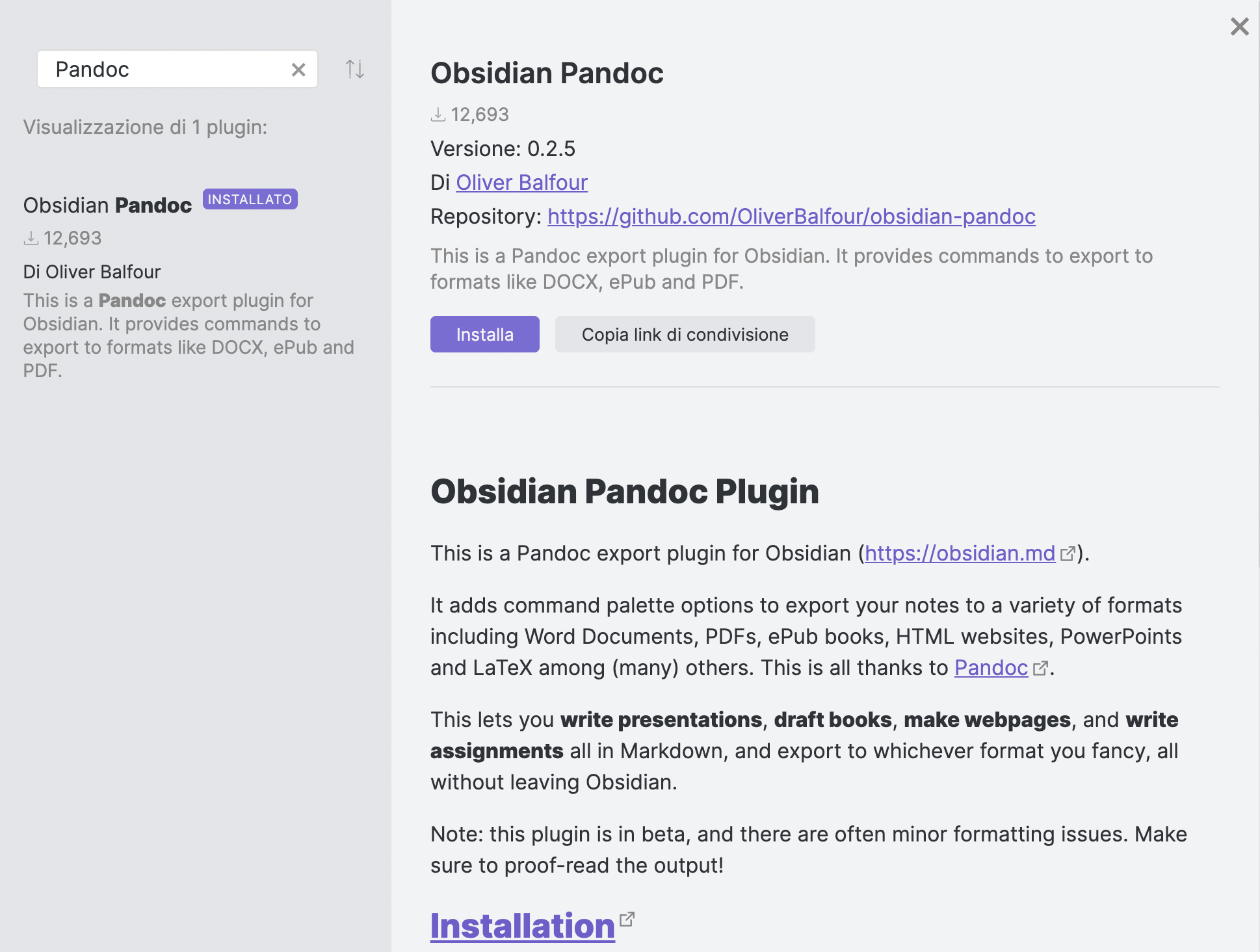Installa Pandoc